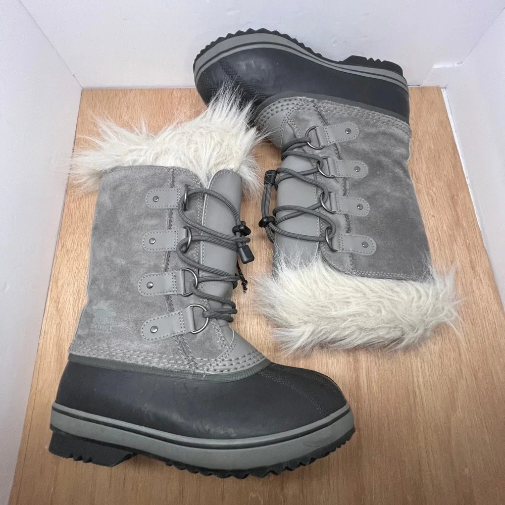 SOREL Joan of Arctic Snow Boots Kids Size 4 Gray Waterproof Insulated NY1966-052